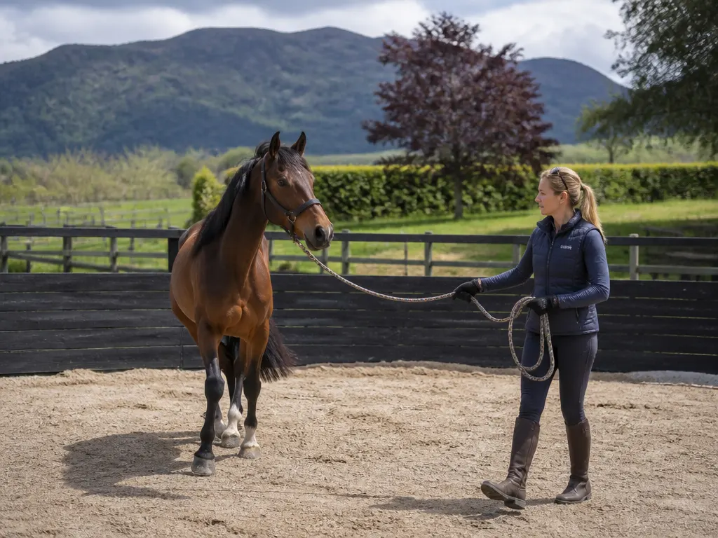 young thoroughbred confidence education in the round pen