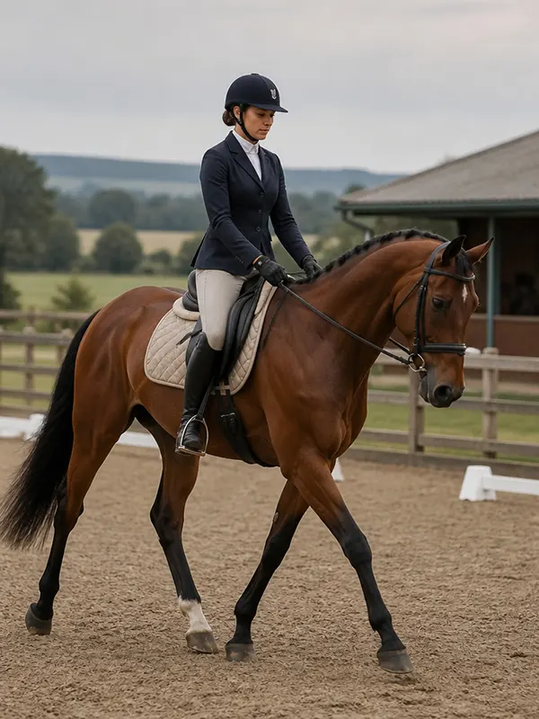 young thoroughbred developing balance and rideability under saddle